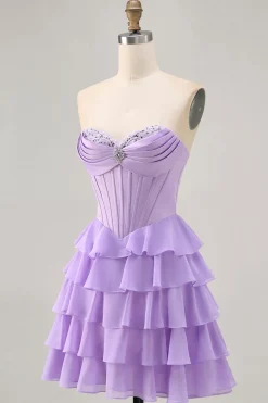 Blush Tiered Uma linha Strapless Short Homecoming Dress