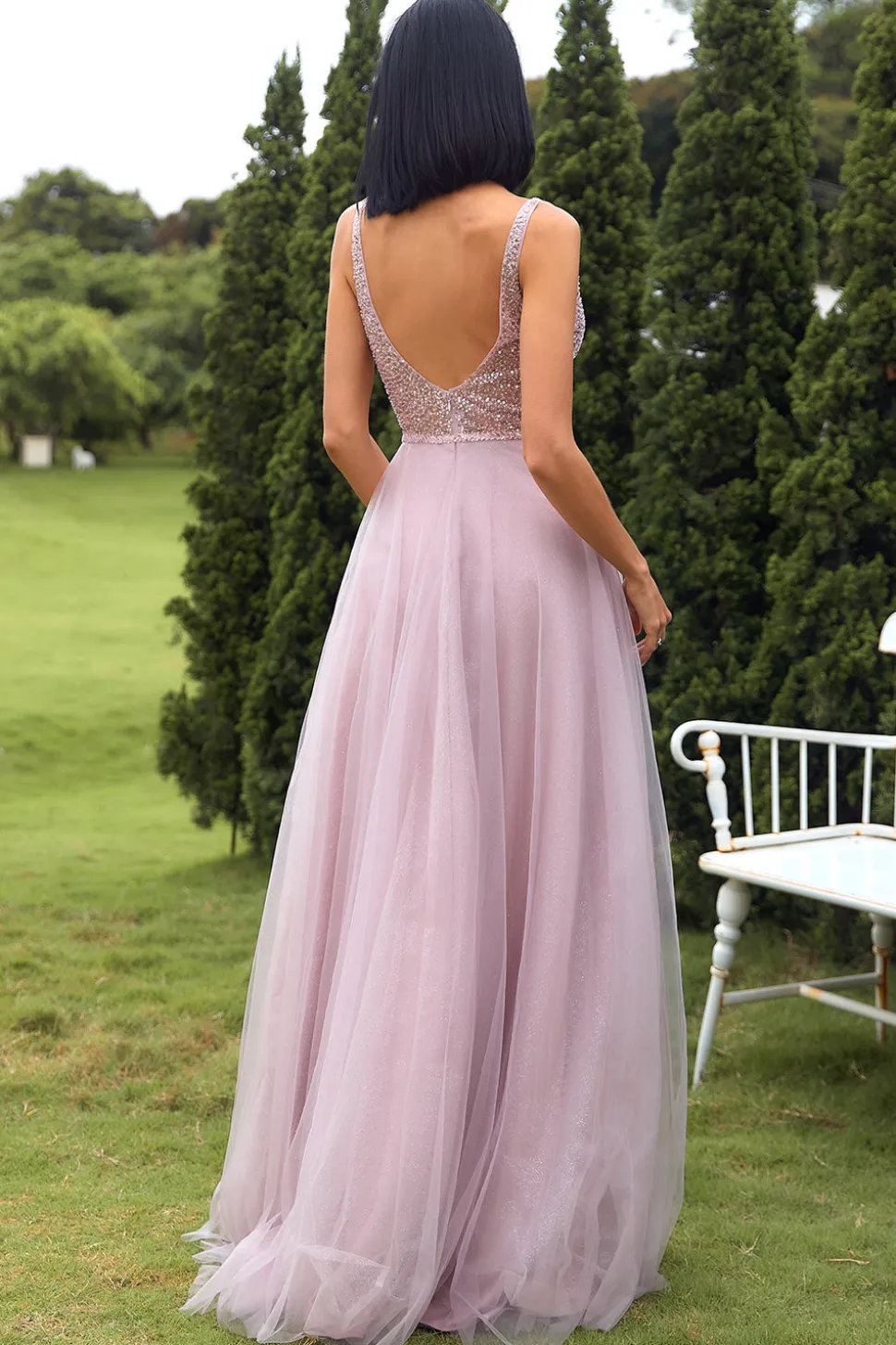 Blush Tulle & Sequins Vestido de baile