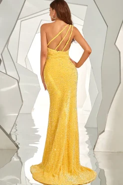 Blush Um ombro vestido de baile de sereia lantejoula