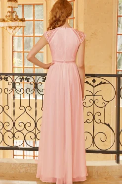 Blush V Pescoço Lace Vestido de dama de honra