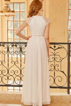 Blush V Pescoço Lace Vestido de dama de honra