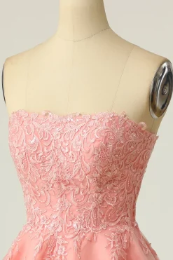 Blush Vestido curto de baile sem alças com apliques