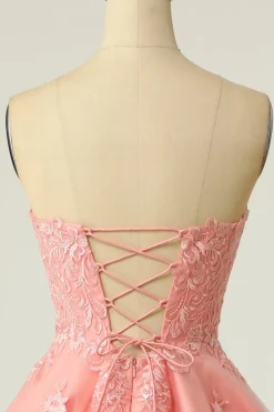Blush Vestido curto de baile sem alças com apliques