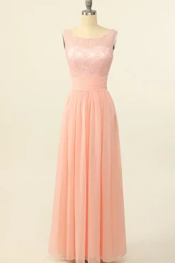 Blush Vestido Longo Chiffon Renda Dama de Honra