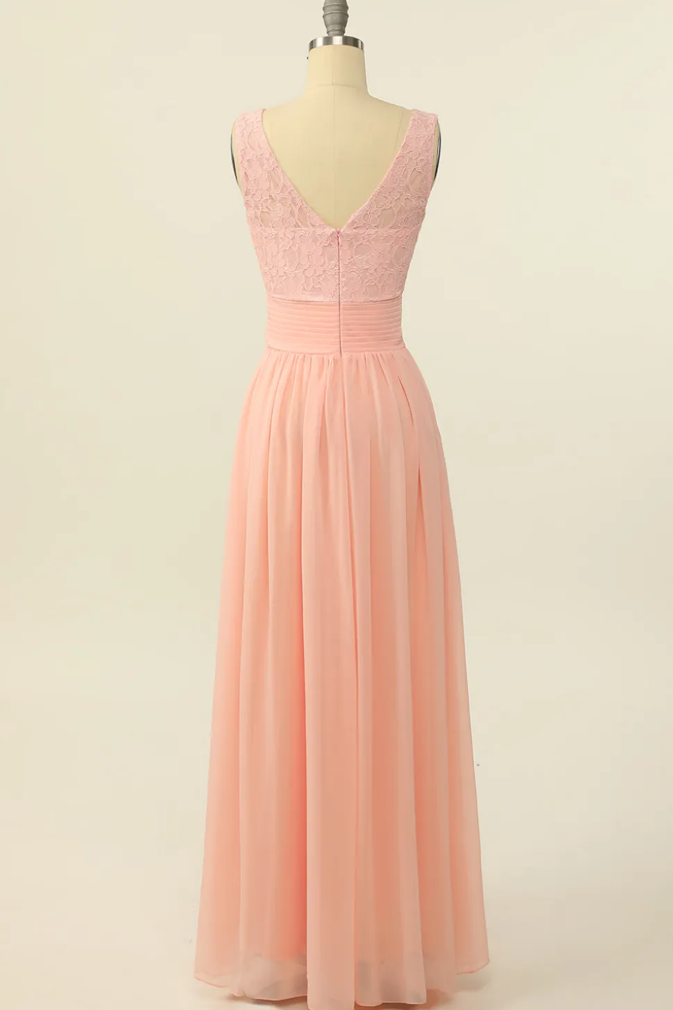 Blush Vestido Longo Chiffon Renda Dama de Honra