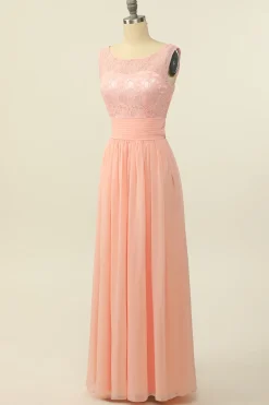 Blush Vestido Longo Chiffon Renda Dama de Honra