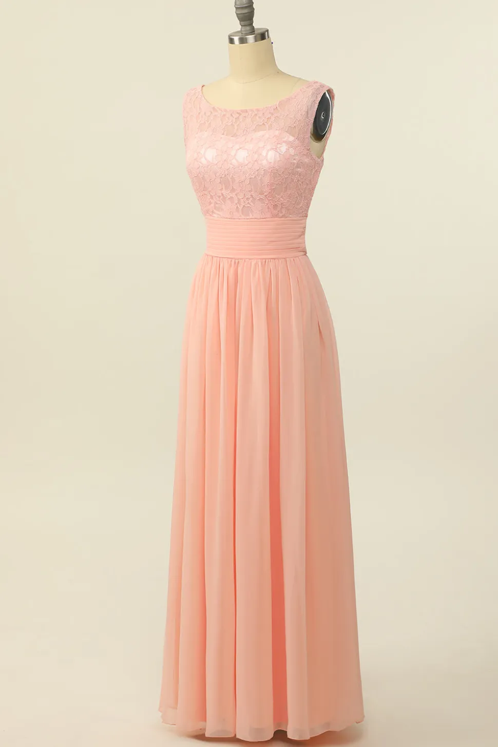 Blush Vestido Longo Chiffon Renda Dama de Honra