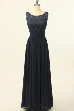 Blush Vestido Longo Chiffon Renda Dama de Honra