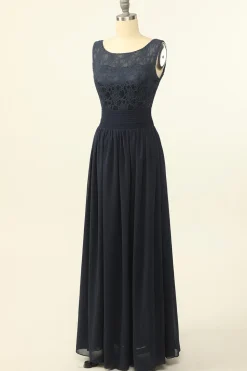 Blush Vestido Longo Chiffon Renda Dama de Honra