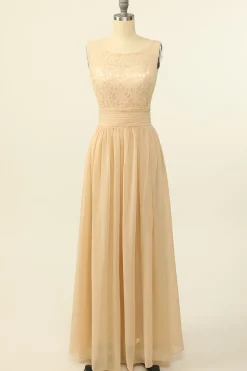 Blush Vestido Longo Chiffon Renda Dama de Honra