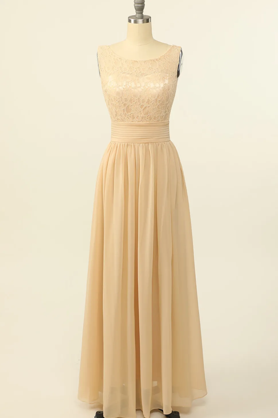 Blush Vestido Longo Chiffon Renda Dama de Honra
