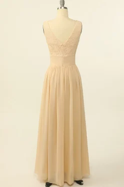 Blush Vestido Longo Chiffon Renda Dama de Honra