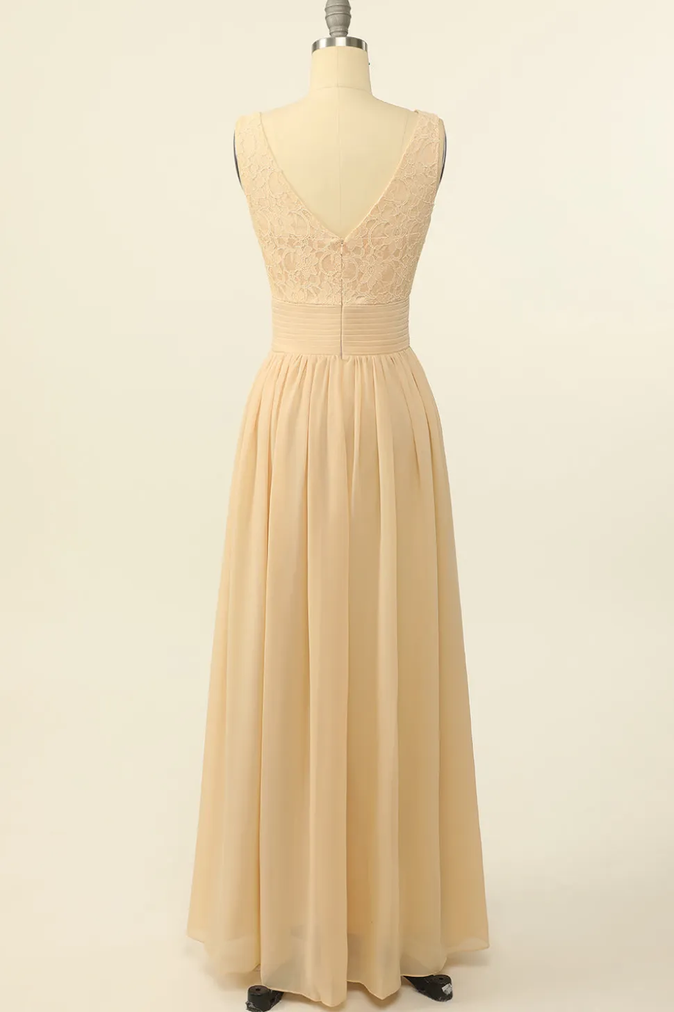 Blush Vestido Longo Chiffon Renda Dama de Honra