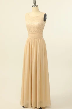 Blush Vestido Longo Chiffon Renda Dama de Honra