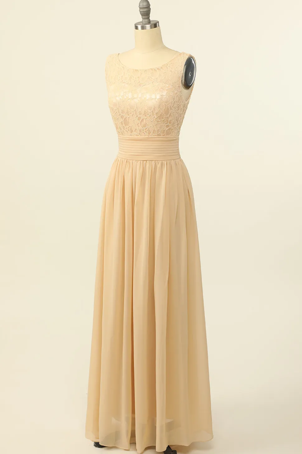 Blush Vestido Longo Chiffon Renda Dama de Honra