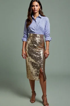 Bodycon Azul 2 Peças Lantejoulas Midi Vestido Trabalho Com Fenda