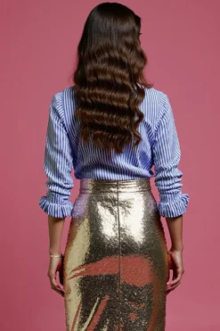 Bodycon Azul 2 Peças Lantejoulas Midi Vestido Trabalho Com Fenda