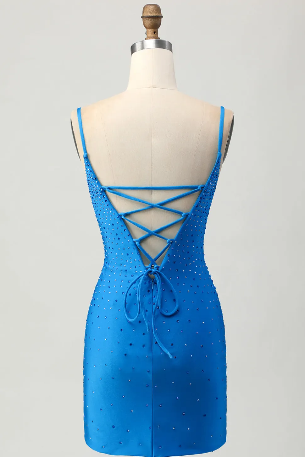 Bodycon azul brilhante cortado vestido curto de volta para casa com frisos