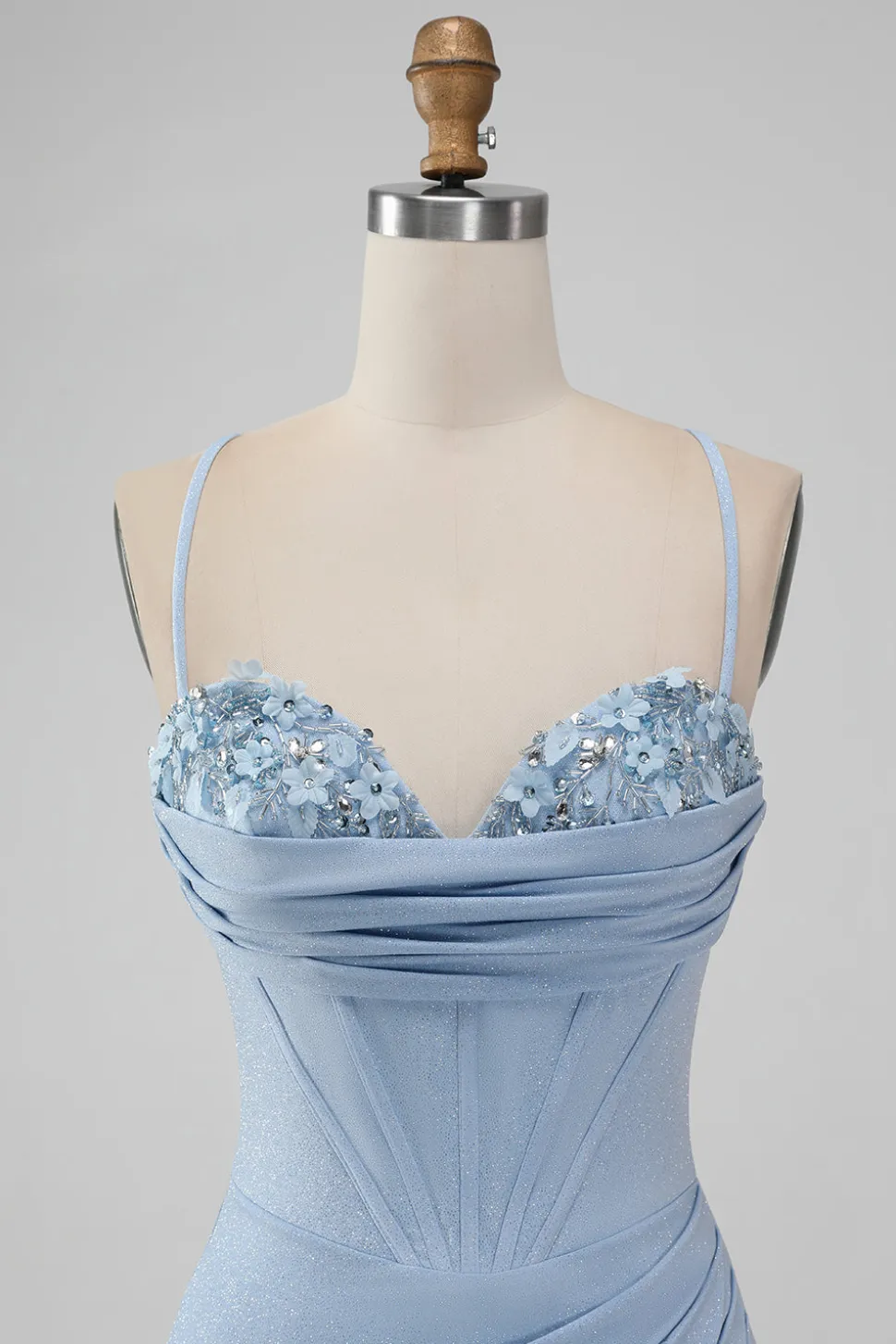 Bodycon Azul Claro Corset Espaghetti Correias Vestido Curto Homecoming
