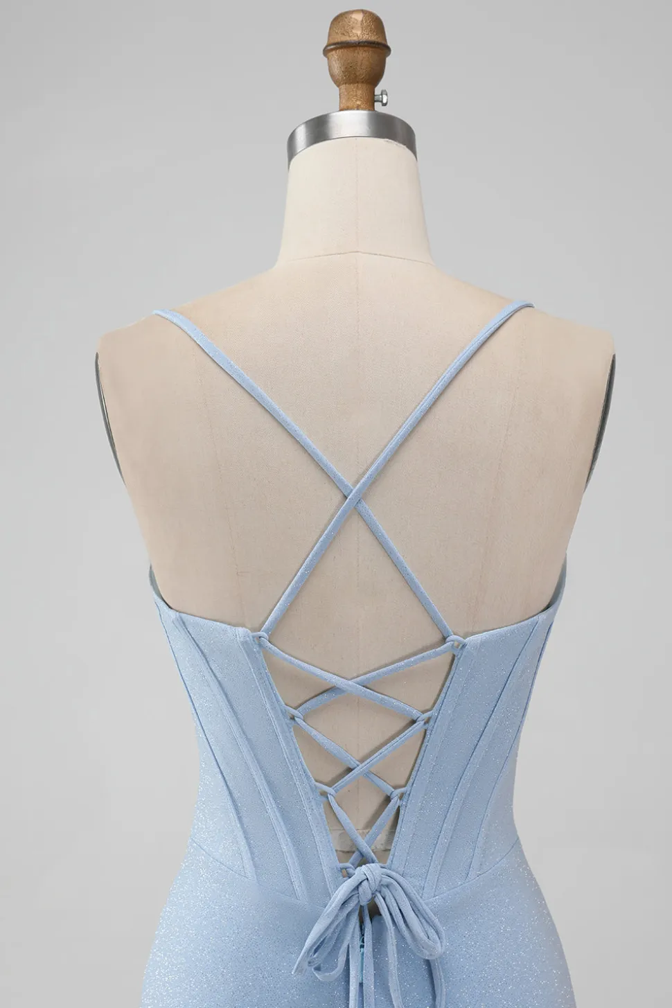 Bodycon Azul Claro Corset Espaghetti Correias Vestido Curto Homecoming