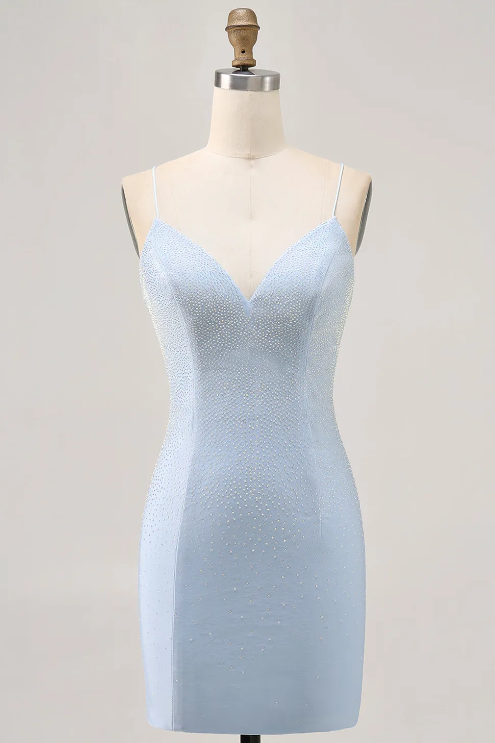 Bodycon azul claro Esparguete Correias frisado Homecoming Dress