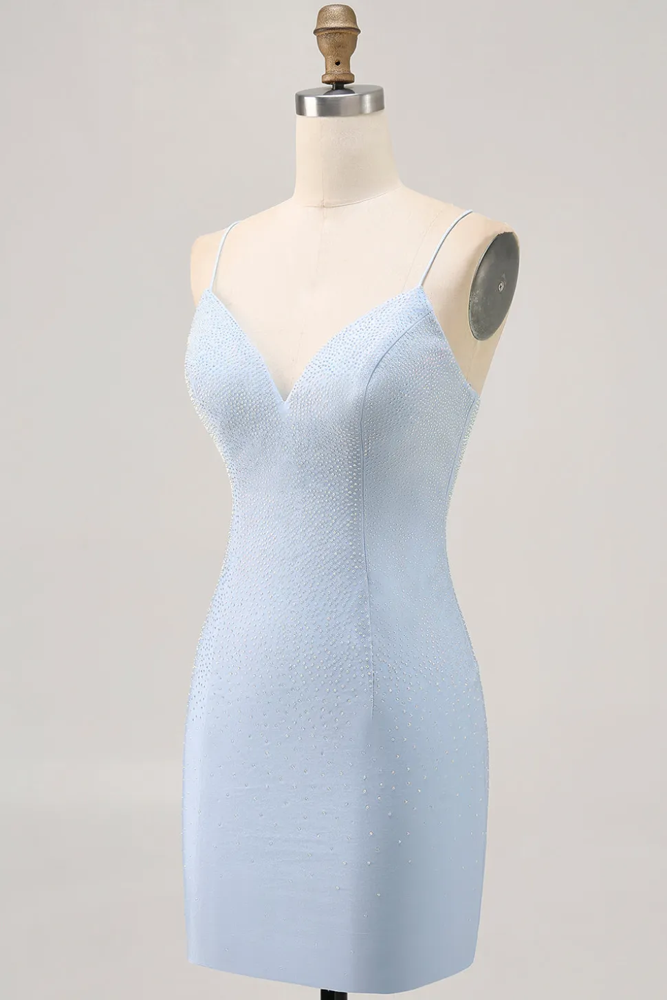 Bodycon azul claro Esparguete Correias frisado Homecoming Dress