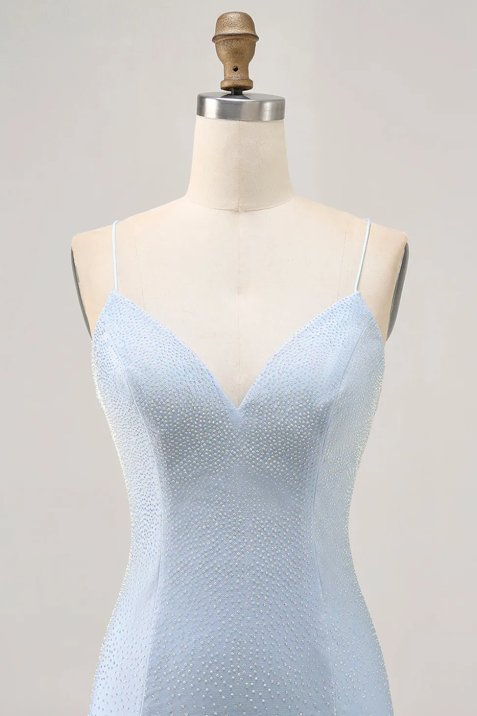 Bodycon azul claro Esparguete Correias frisado Homecoming Dress