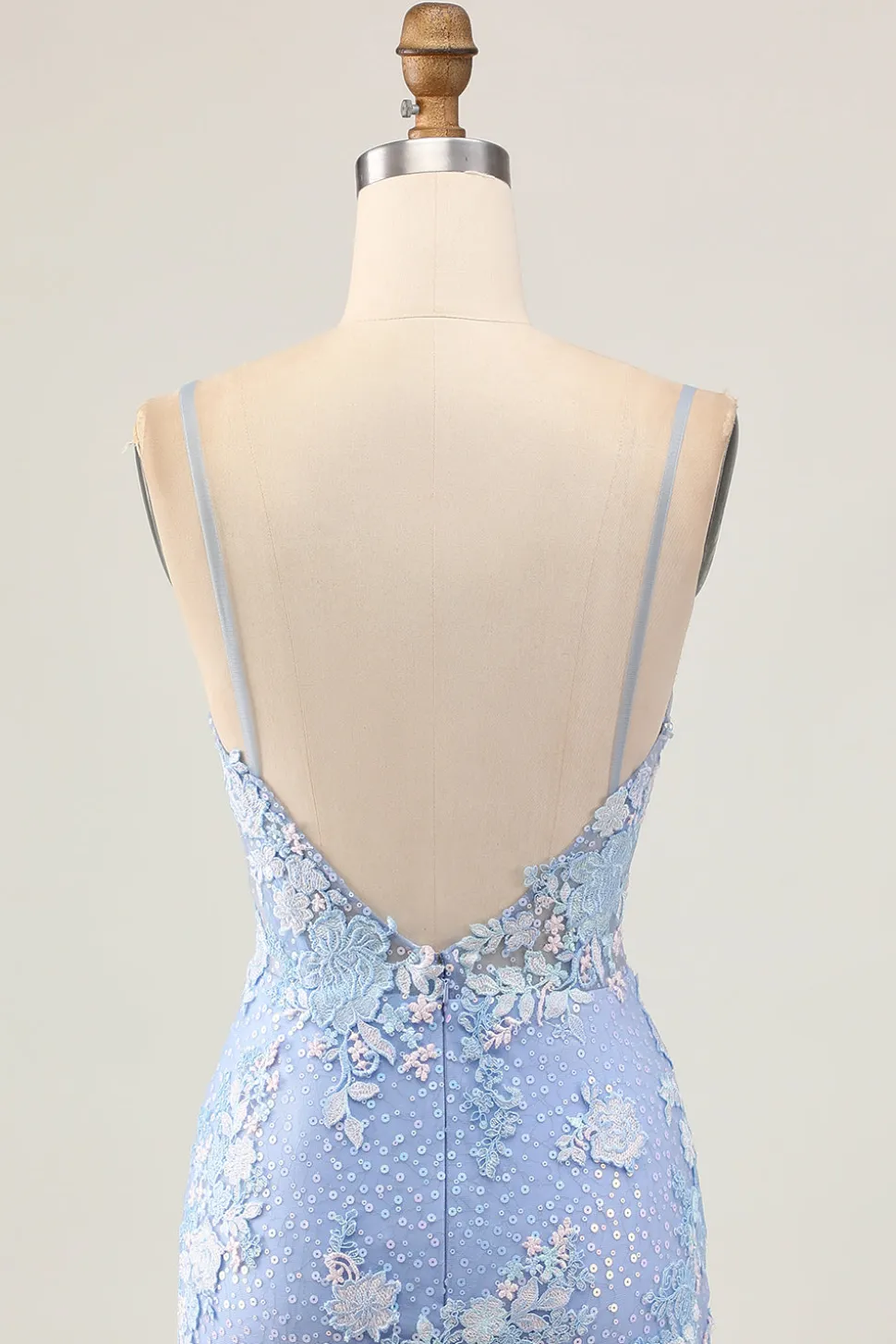 Bodycon azul claro Sequins floral Homecoming vestido com apliques