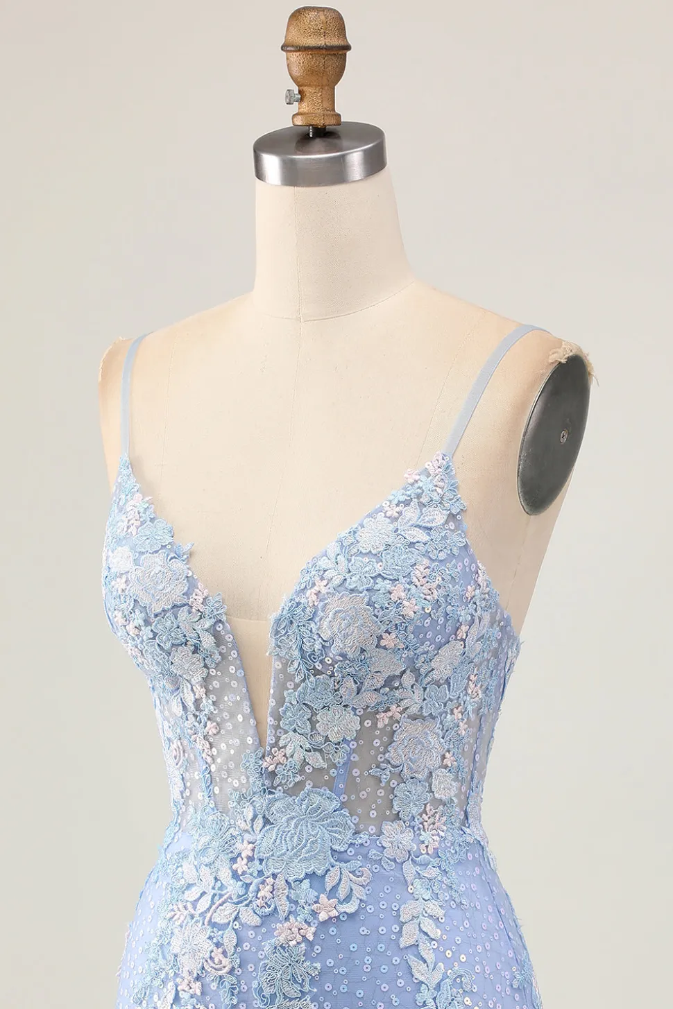 Bodycon azul claro Sequins floral Homecoming vestido com apliques