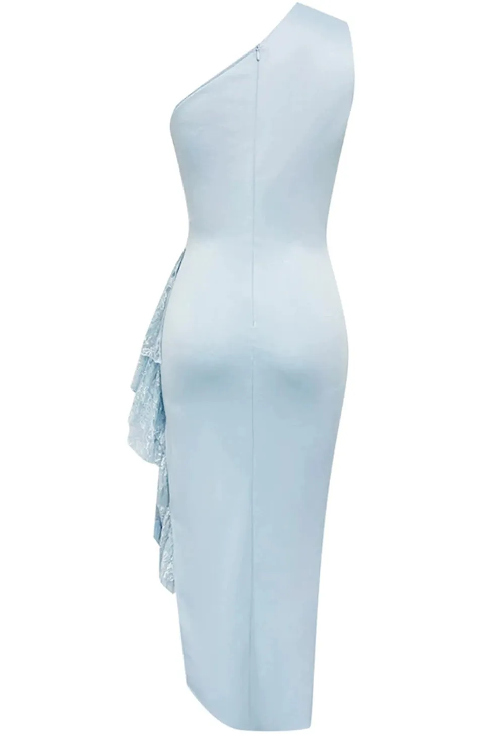 Bodycon azul claro um ombro comprimento chá vestido formal