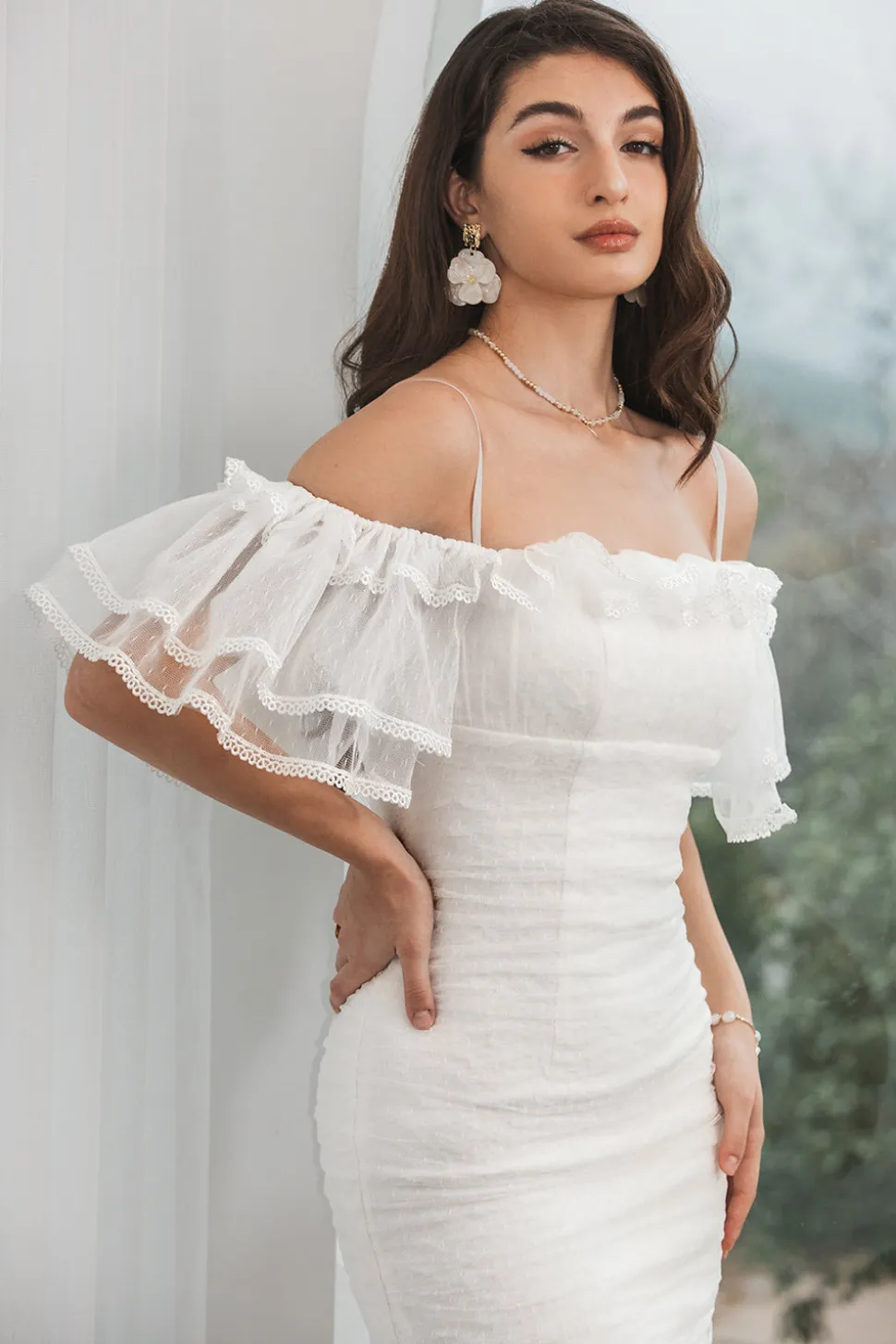 Bodycon branco babado vestido curto de formatura