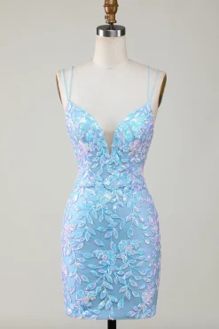 Bodycon Esparguete Alças Vestido de festa com Aqqliques