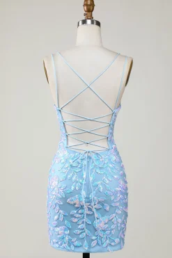 Bodycon Esparguete Alças Vestido de festa com Aqqliques
