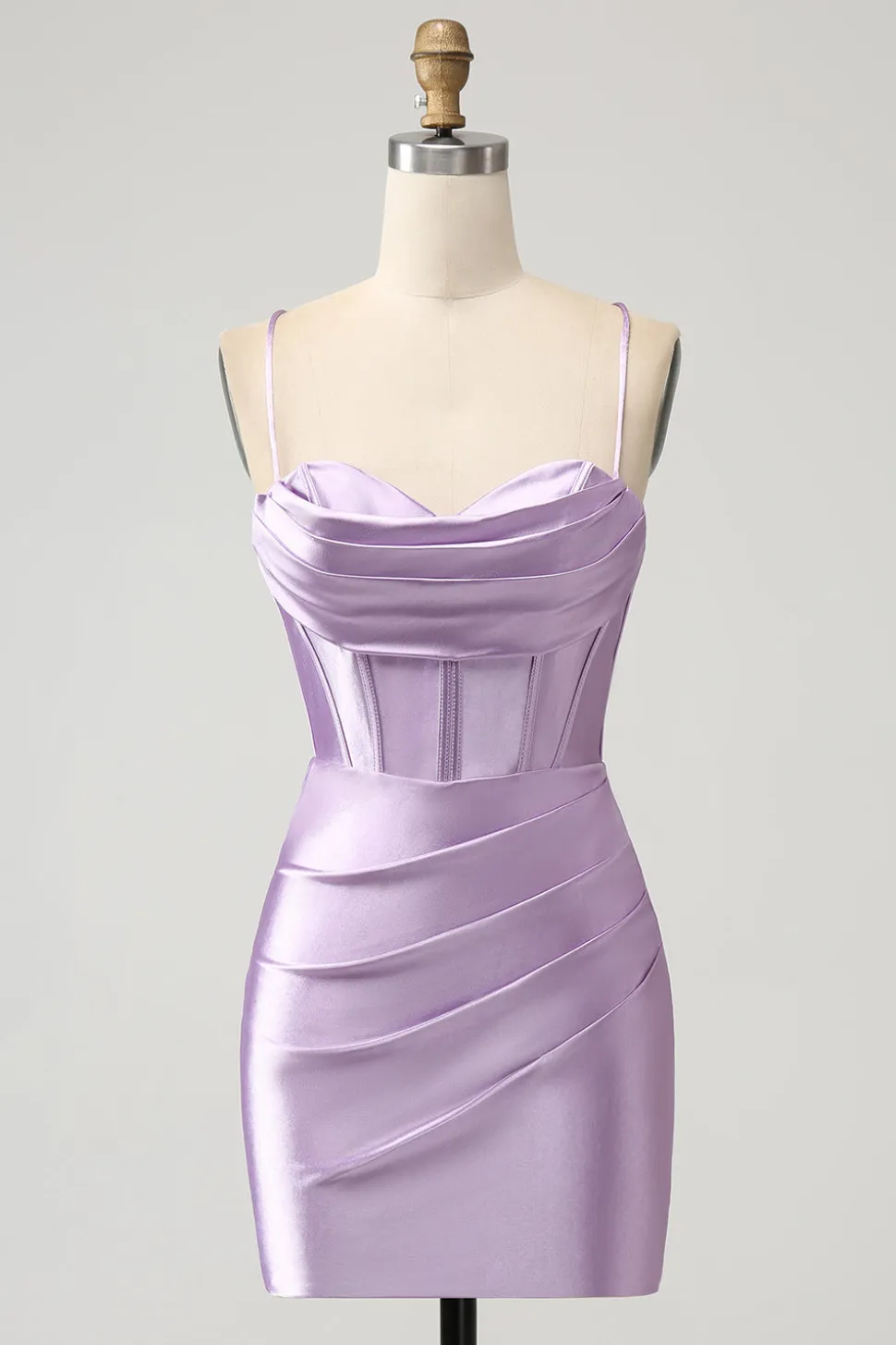 Bodycon Esparguete Correias Lilás Corset Cetim Vestido Curto Homecoming