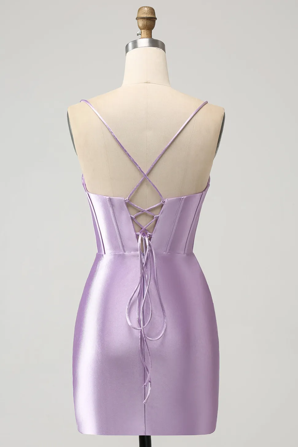 Bodycon Esparguete Correias Lilás Corset Cetim Vestido Curto Homecoming