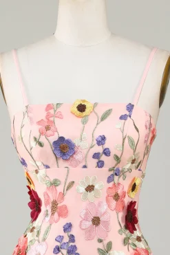 Bodycon Esparguete Correias Vestido Preto Homecoming com Flores 3D
