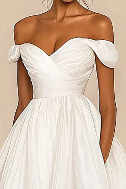 Bodycon Fora do Ombro Ruched Curto/Mini Vestidinho Branco