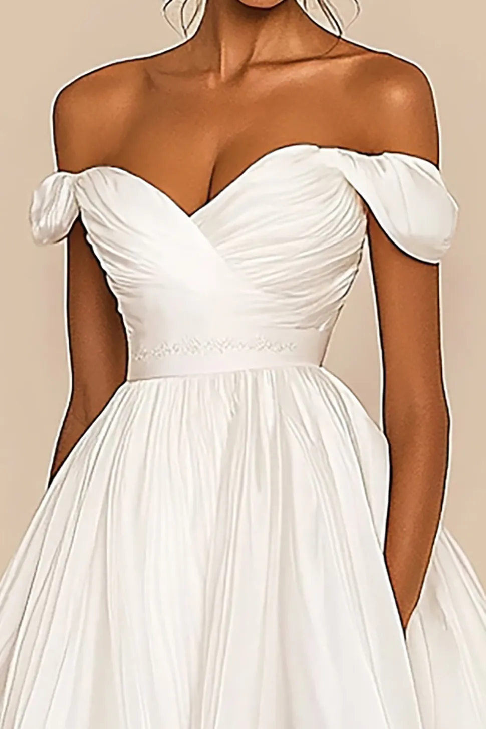 Bodycon Fora do Ombro Ruched Curto/Mini Vestidinho Branco