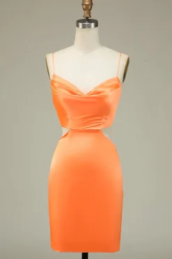 Bodycon Laranja Esparguete Correias Homecoming Vestido