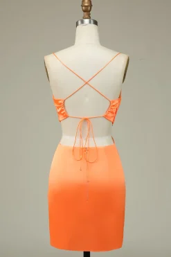Bodycon Laranja Esparguete Correias Homecoming Vestido