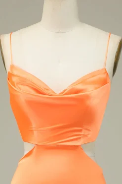 Bodycon Laranja Esparguete Correias Homecoming Vestido