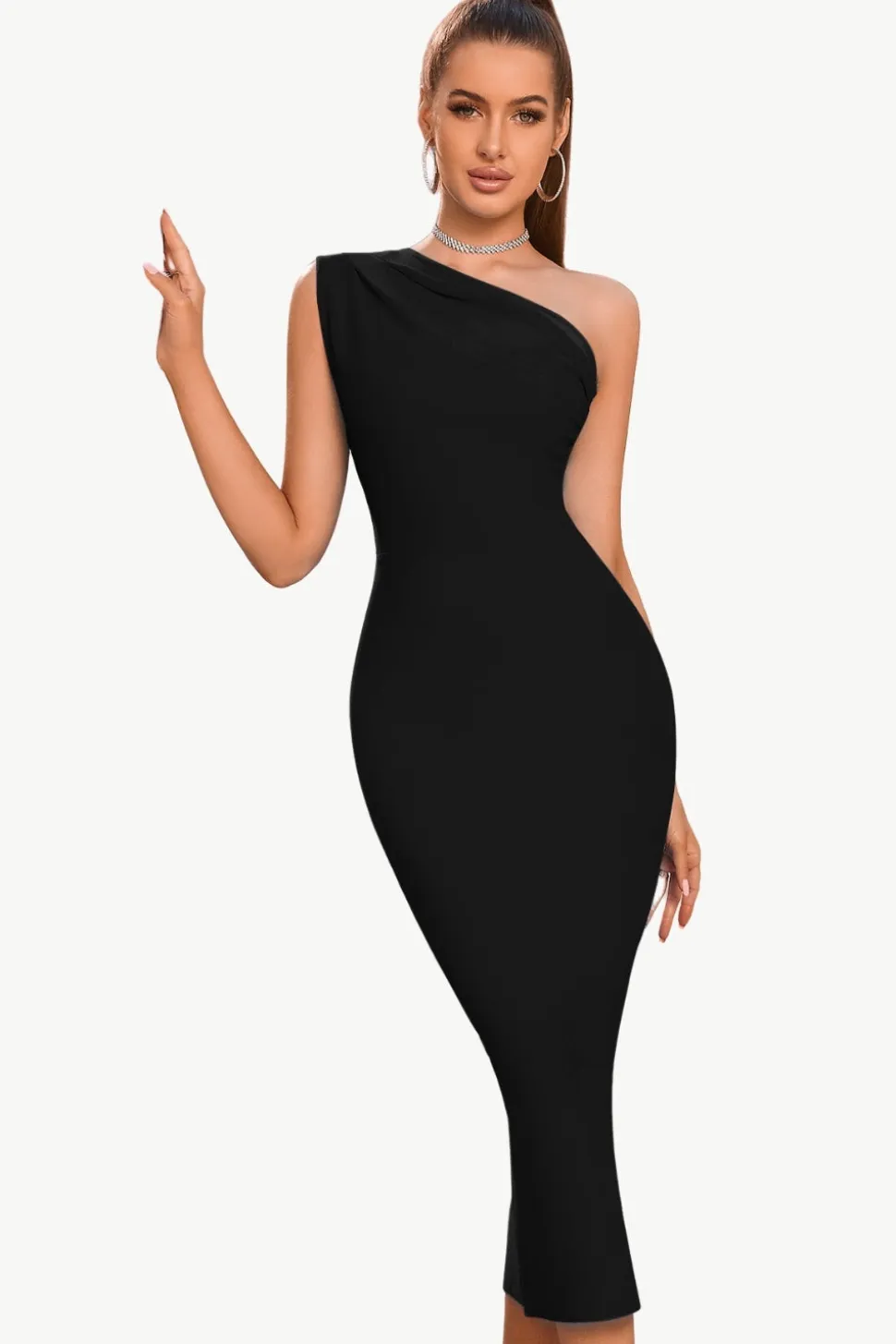 Bodycon One Shoulder Black Party Dress