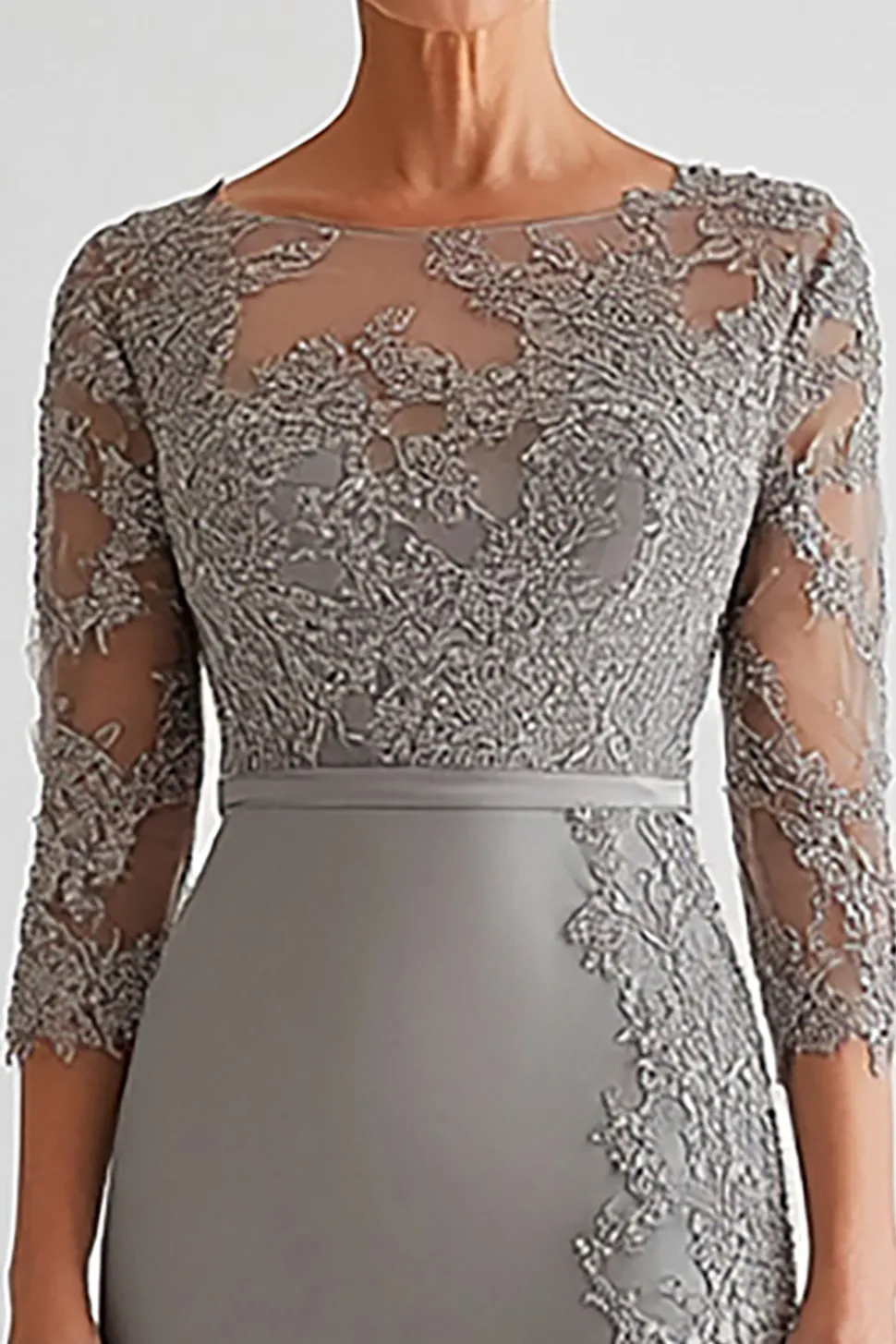Bodycon prata brilhante apliques mãe de vestido de noiva com fenda