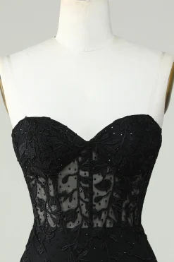 Bodycon Querida Espartilho Preto Vestido Curto Homecoming com Apliques