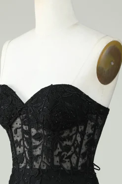 Bodycon Querida Espartilho Preto Vestido Curto Homecoming com Apliques
