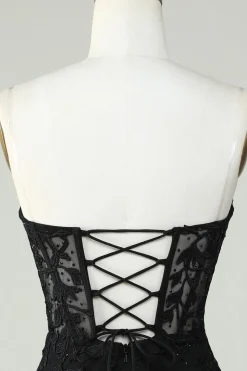 Bodycon Querida Espartilho Preto Vestido Curto Homecoming com Apliques