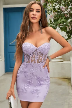 Bodycon Querida Espartilho Preto Vestido Curto Homecoming com Apliques