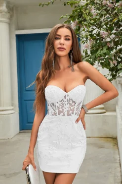 Bodycon Querida Vestido Branco com Apliques