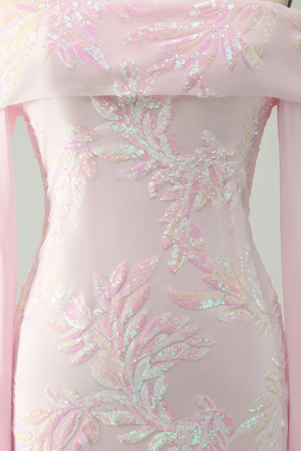Bodycon rosa brilhante fora do ombro Vestido de lantejoulas Homecoming com mangas longas