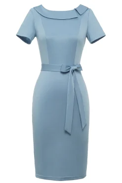 Bodycon Round Neck Light Blue 1960s Dress